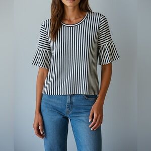 W5 Striped Top Navy Blue White S